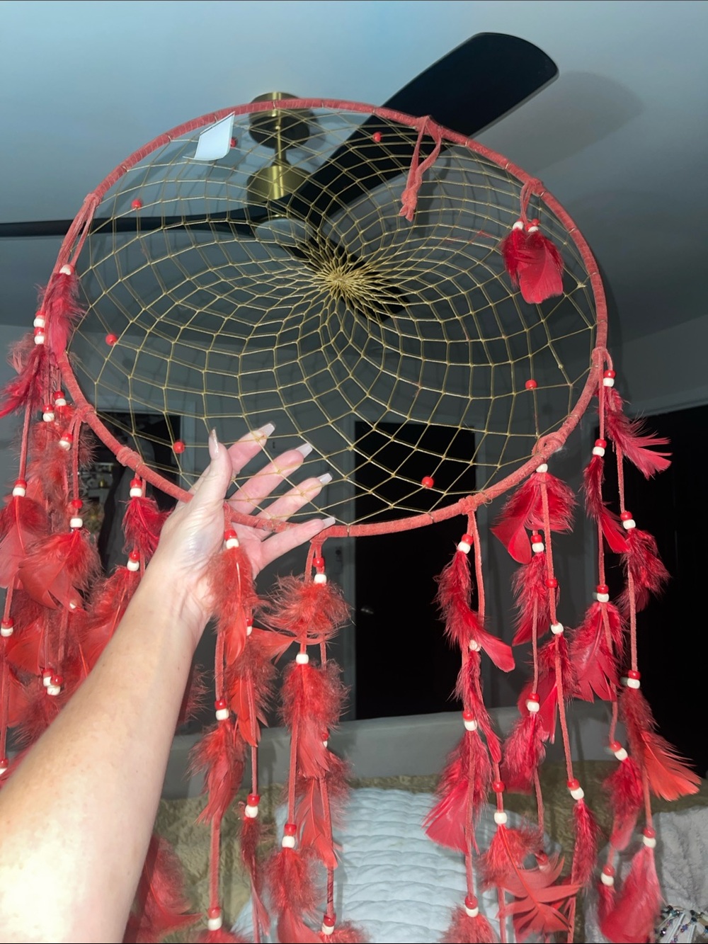 Red Feather and leather Dreamcatcher Hanging Wall Decor